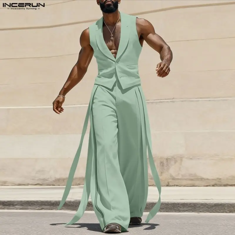 Mens Fashion Casual - INCERUN Men Sets Solid Color V
