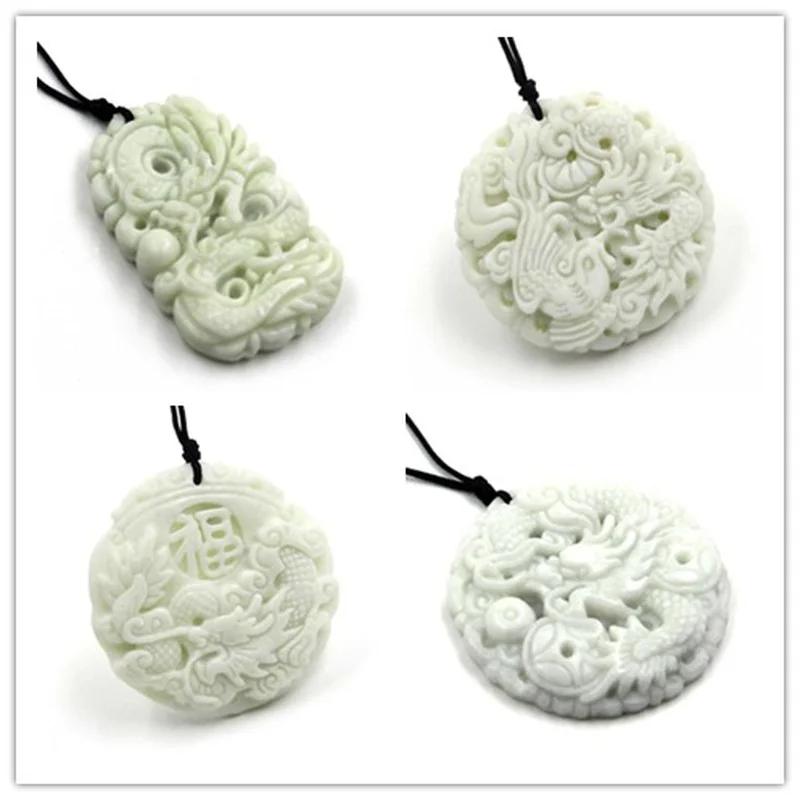 Men'S Fashion Usa - Natural White jade Dragon Phoenix Pendant
