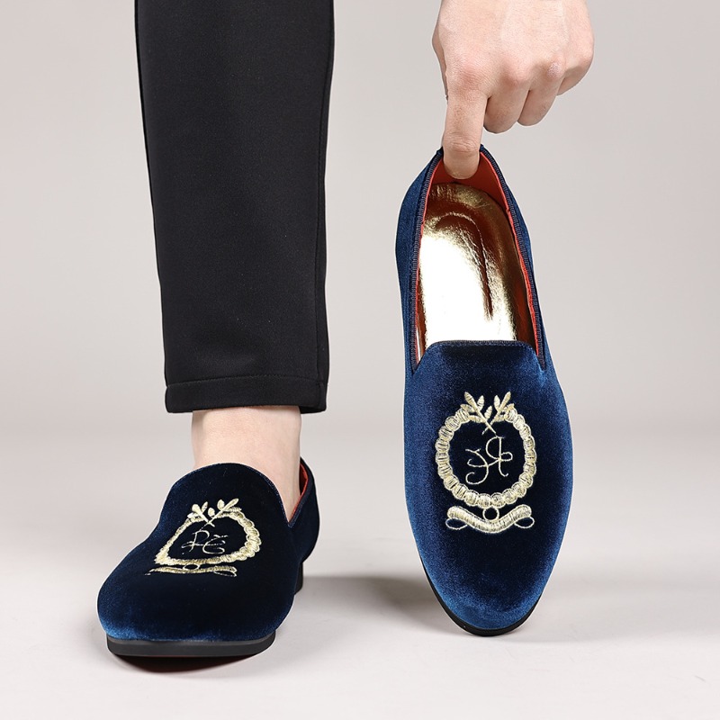 Suede Loafers Men - Luxury Designer Loafers Suede Leather Embroidery