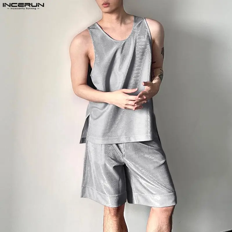 Men'S Fashion Usa - INCERUN Men's Sets Shiny Solid O-neck