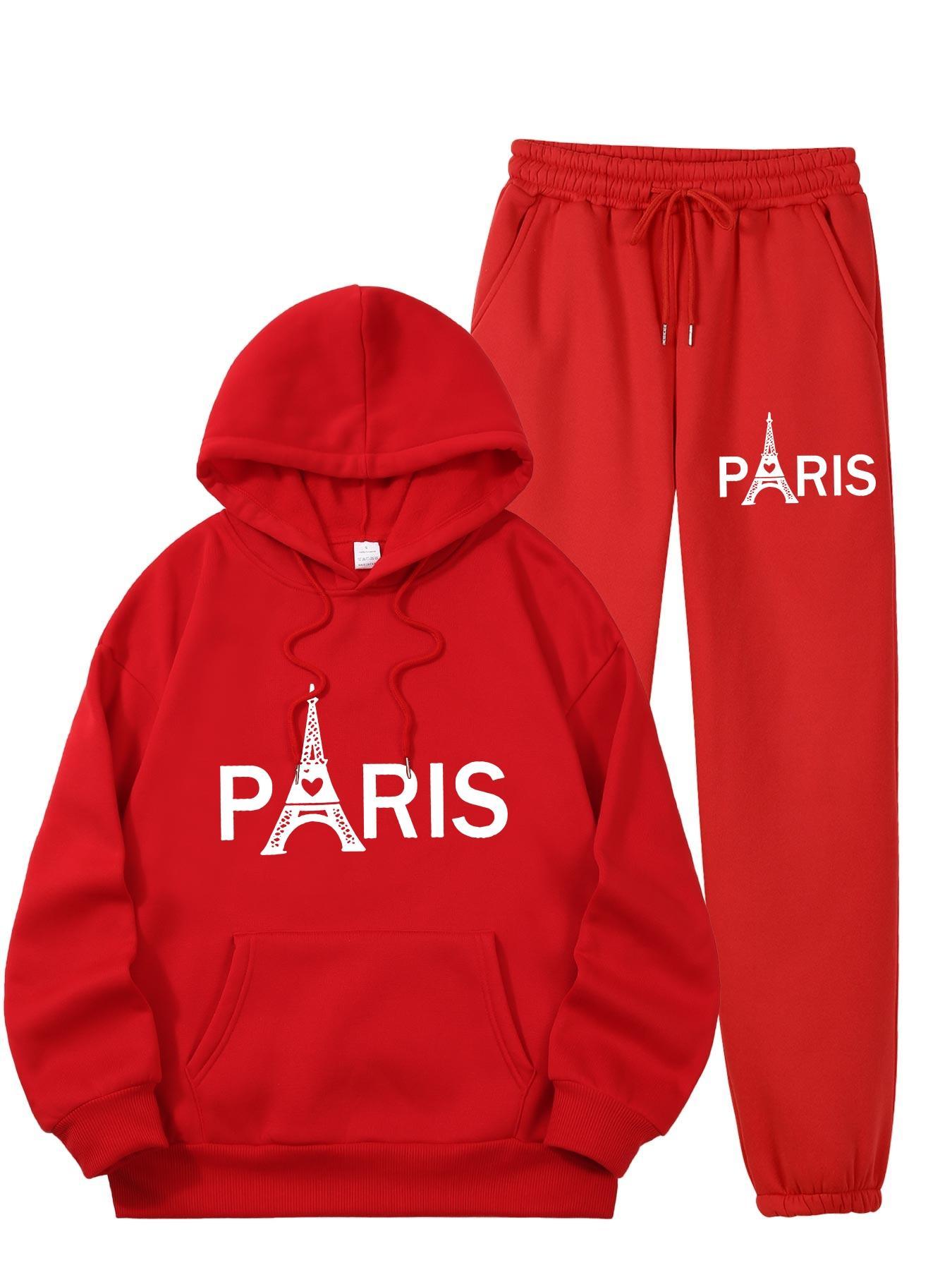 Mens Fashion Casual - Ladies Paris Eiffel Tower Printed 2Pcs