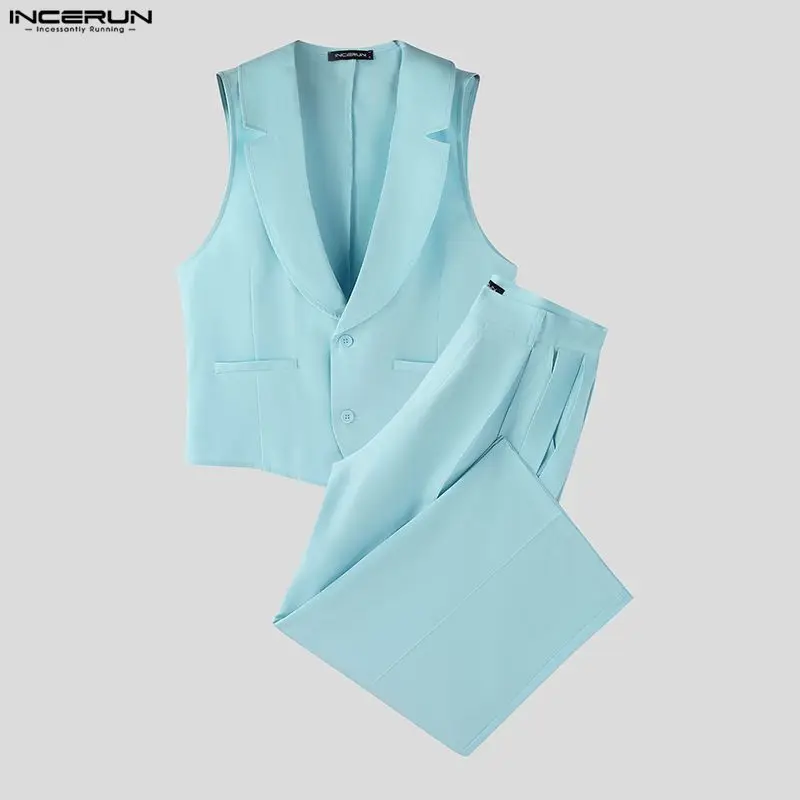 INCERUN Men Sets Solid Color V - Mens Fashion Casual recension och pris