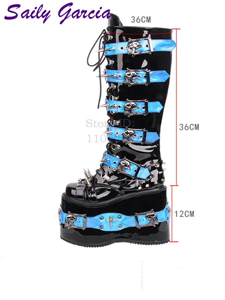 Skull Rivet Punk Knee-high Boo - Leather Belt Braided recension och pris