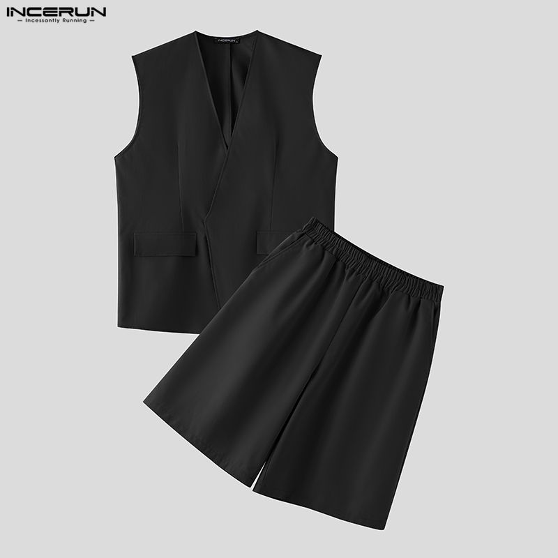 INCERUN Men Sets Solid Color V - Mens Fashion Casual recension och pris